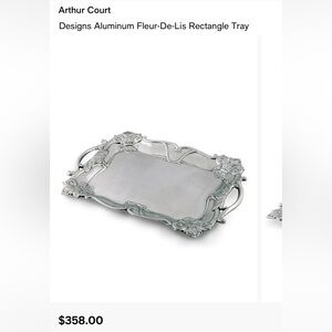 Arthur Court Silver Aluminum Fleur-De-Lis Rectangle Tray